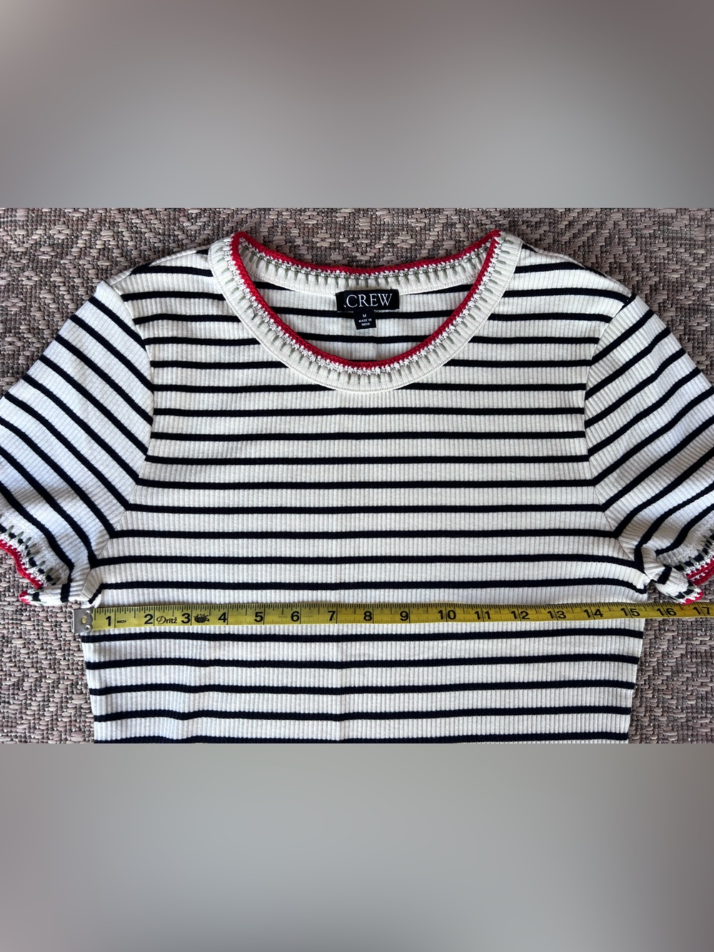 J.Crew Ribbed Stripe Tee Women's Medium Embroidered Trim Knit Short Sleeve Top - Picture 4 of 7